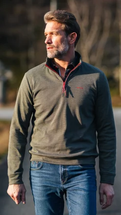 NZA New Zealand Auckland Donkergroene fleece sweater met halve rits -