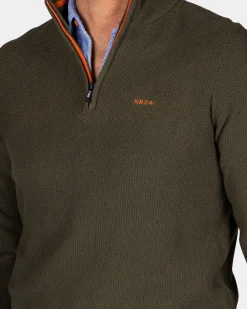 NZA New Zealand Auckland Donkergroene katoenen trui met halve rits -