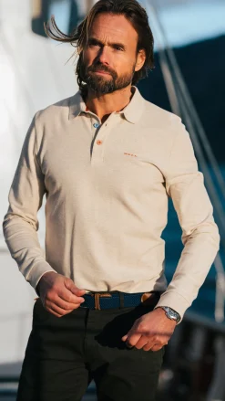 NZA New Zealand Auckland Ecru katoenen polo met lange mouw -