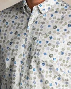 NZA New Zealand Auckland Ecru katoenen stretch overhemd met bloemenprint