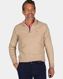 NZA New Zealand Auckland Effen beige katoenen trui met halve rits