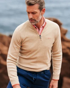 NZA New Zealand Auckland Effen beige katoenen trui met halve rits