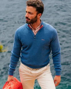 NZA New Zealand Auckland Effen blauwe katoenen trui met halve rits