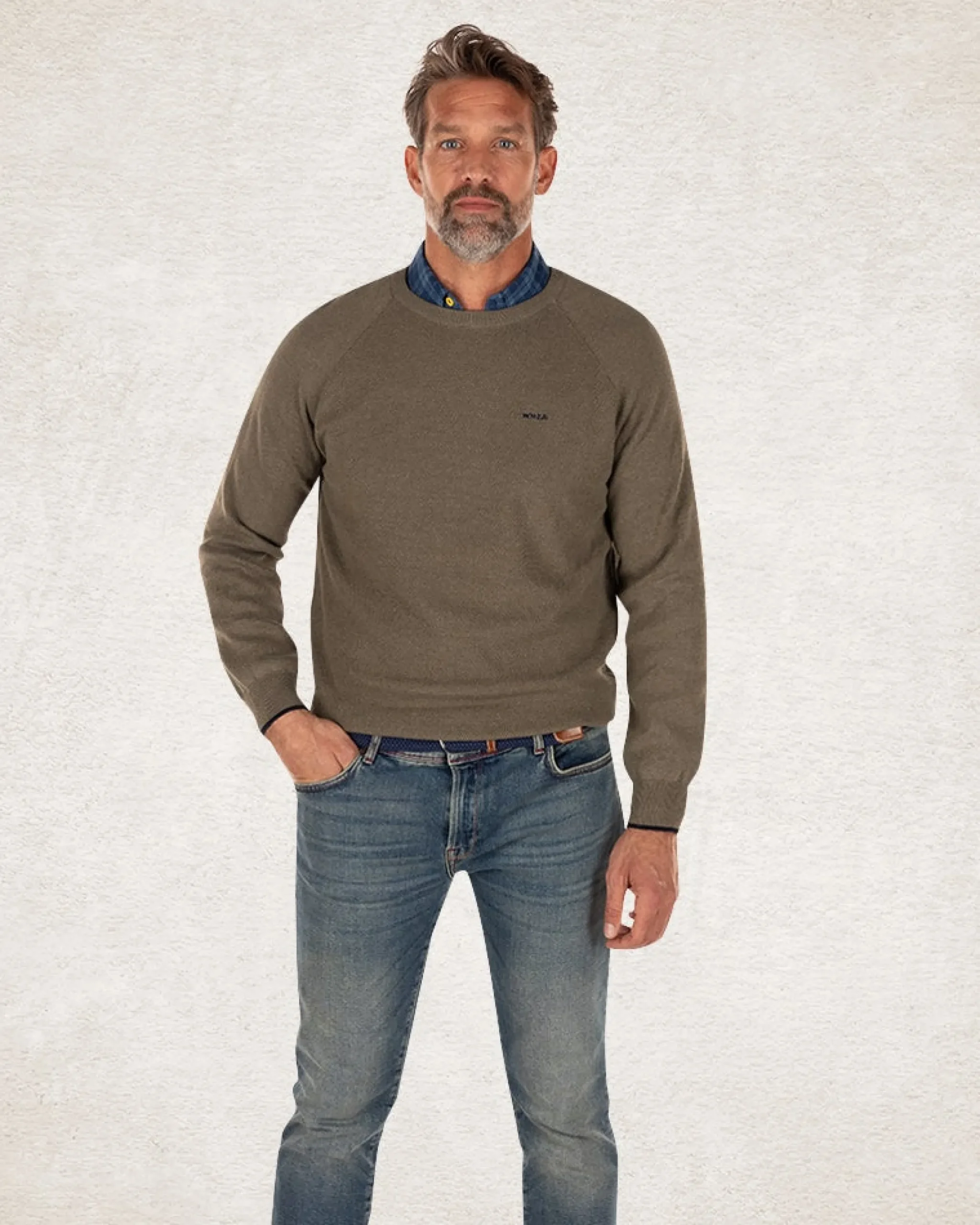 NZA New Zealand Auckland Effen katoenen trui met ronde hals -