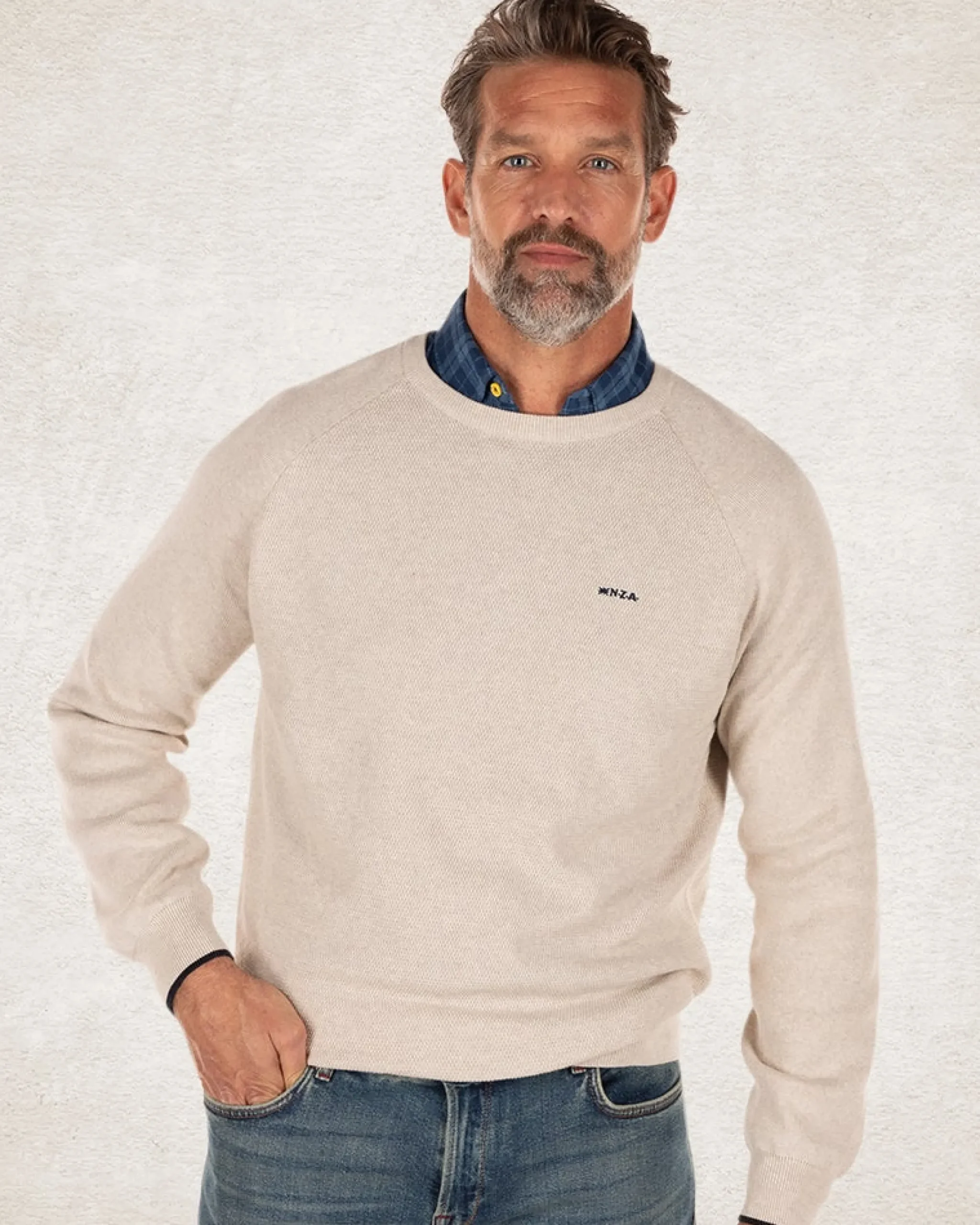 NZA New Zealand Auckland Effen katoenen trui met ronde hals -