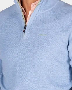 NZA New Zealand Auckland Effen lichtblauwe katoenen trui met halve rits