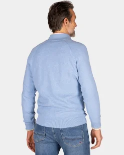 NZA New Zealand Auckland Effen lichtblauwe katoenen trui met halve rits