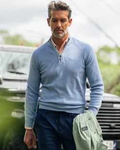 NZA New Zealand Auckland Effen lichtblauwe katoenen trui met halve rits