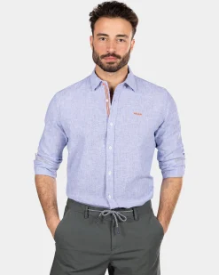 NZA New Zealand Auckland Effen linnen overhemd met lange mouw -