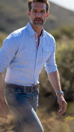 NZA New Zealand Auckland Effen linnen overhemd met lange mouw -