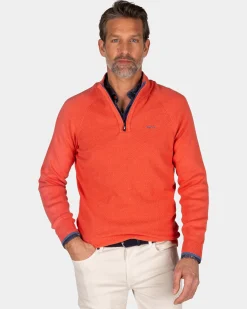 NZA New Zealand Auckland Effen oranje katoenen trui met halve rits