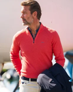 NZA New Zealand Auckland Effen oranje katoenen trui met halve rits