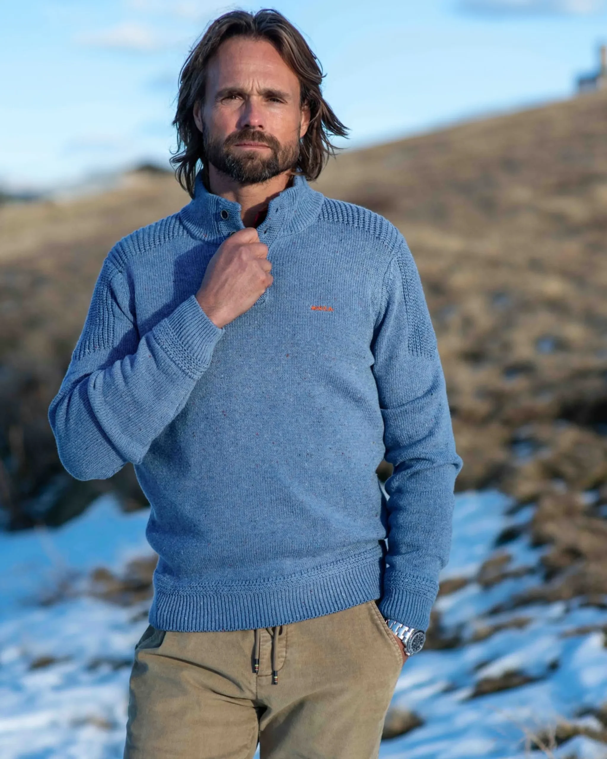 NZA New Zealand Auckland Effen trui met halve knoopssluiting -