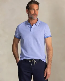 NZA New Zealand Auckland Felblauwe polo met gestreepte kraag