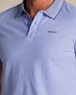 NZA New Zealand Auckland Felblauwe polo met gestreepte kraag