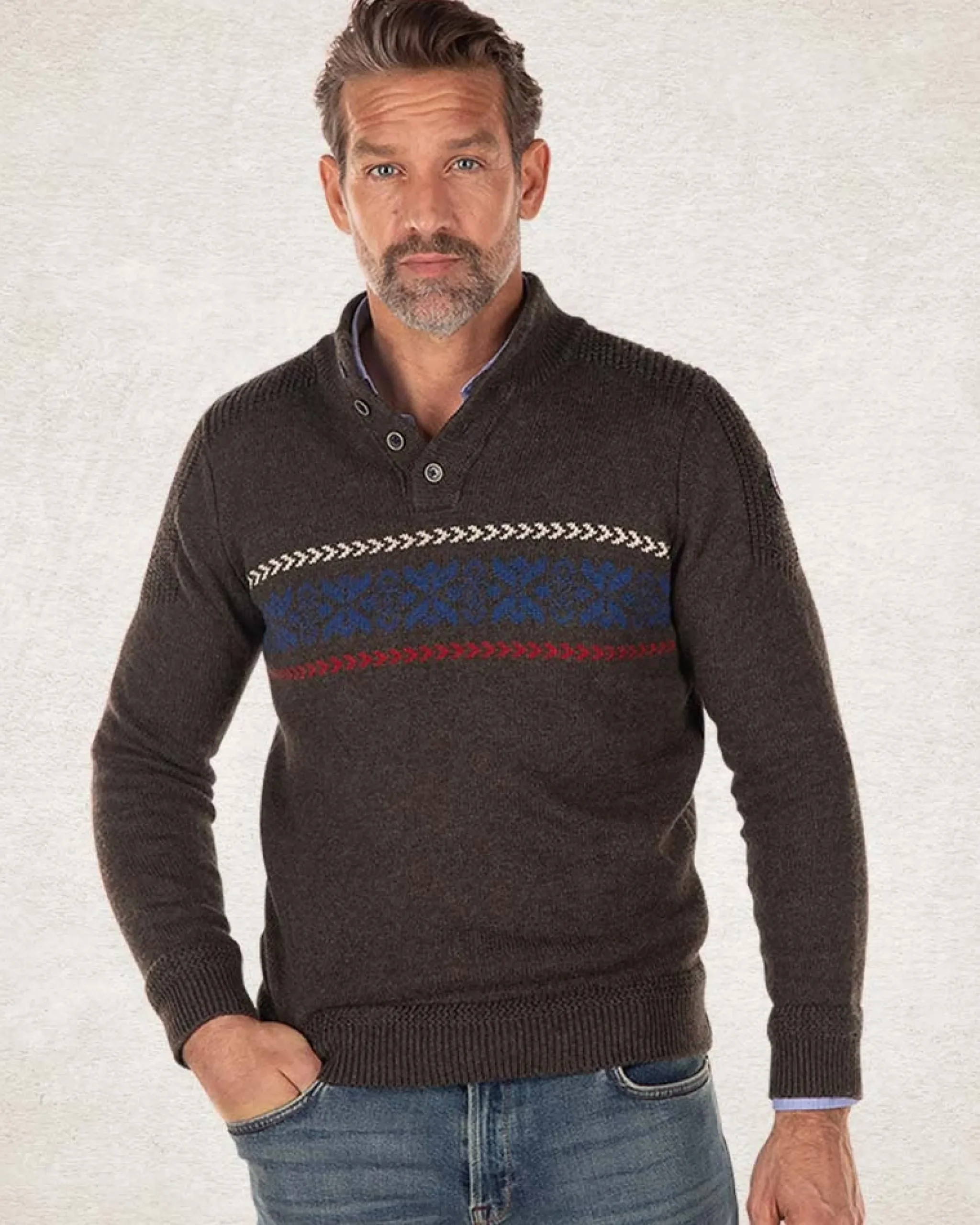 NZA New Zealand Auckland Gebreide trui met halve knoopssluiting -