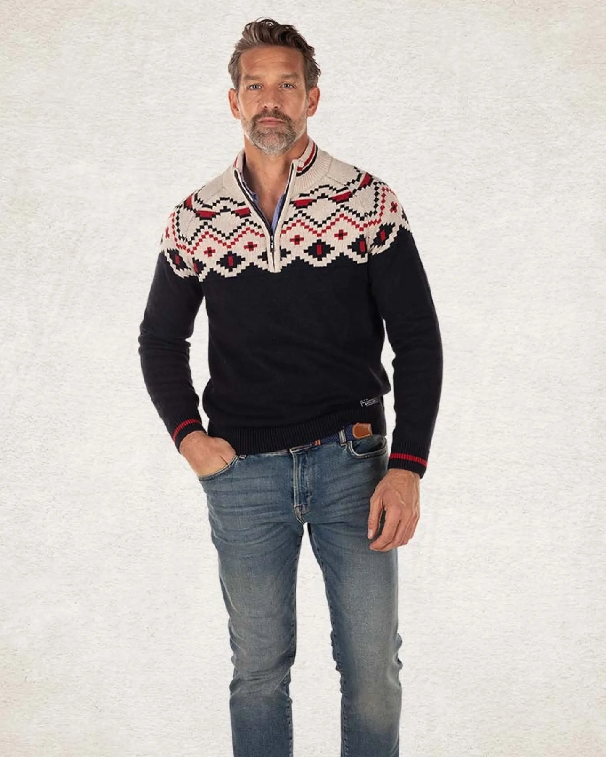 NZA New Zealand Auckland Gebreide trui met halve rits en accentkleuren -