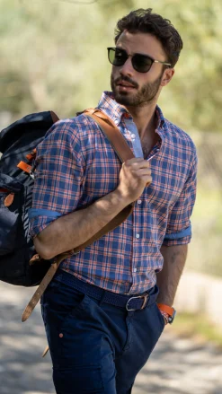 NZA New Zealand Auckland Geruit blauw en roze overhemd -