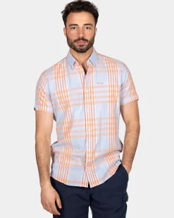NZA New Zealand Auckland Geruit blauw met oranje overhemd -
