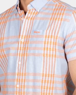 NZA New Zealand Auckland Geruit blauw met oranje overhemd -