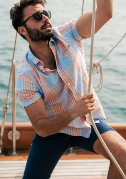 NZA New Zealand Auckland Geruit blauw met oranje overhemd -