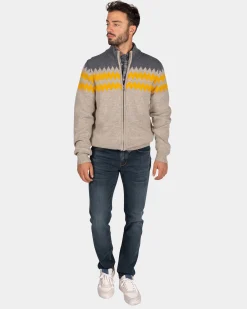 NZA New Zealand Auckland Grijs wollen vest met geel motief -