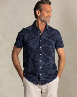 NZA New Zealand Auckland Grijsblauw overhemd met navy bloemenprint