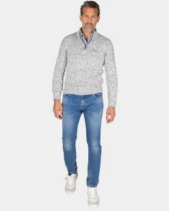 NZA New Zealand Auckland Grijze gebreide trui met halve rits -