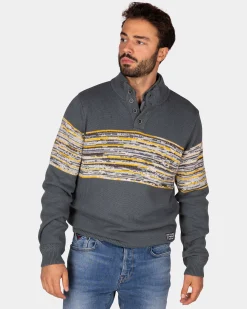 NZA New Zealand Auckland Grijze katoenen trui met geel zwarte print -