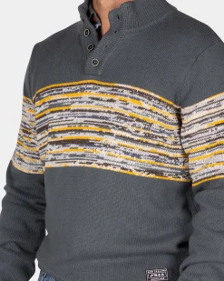 NZA New Zealand Auckland Grijze katoenen trui met geel zwarte print -