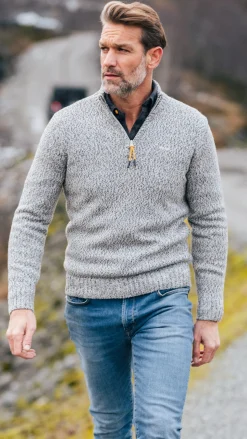 NZA New Zealand Auckland Grijze wollen pullover met halve rits -