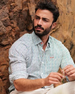 NZA New Zealand Auckland Groen geprint katoenen overhemd