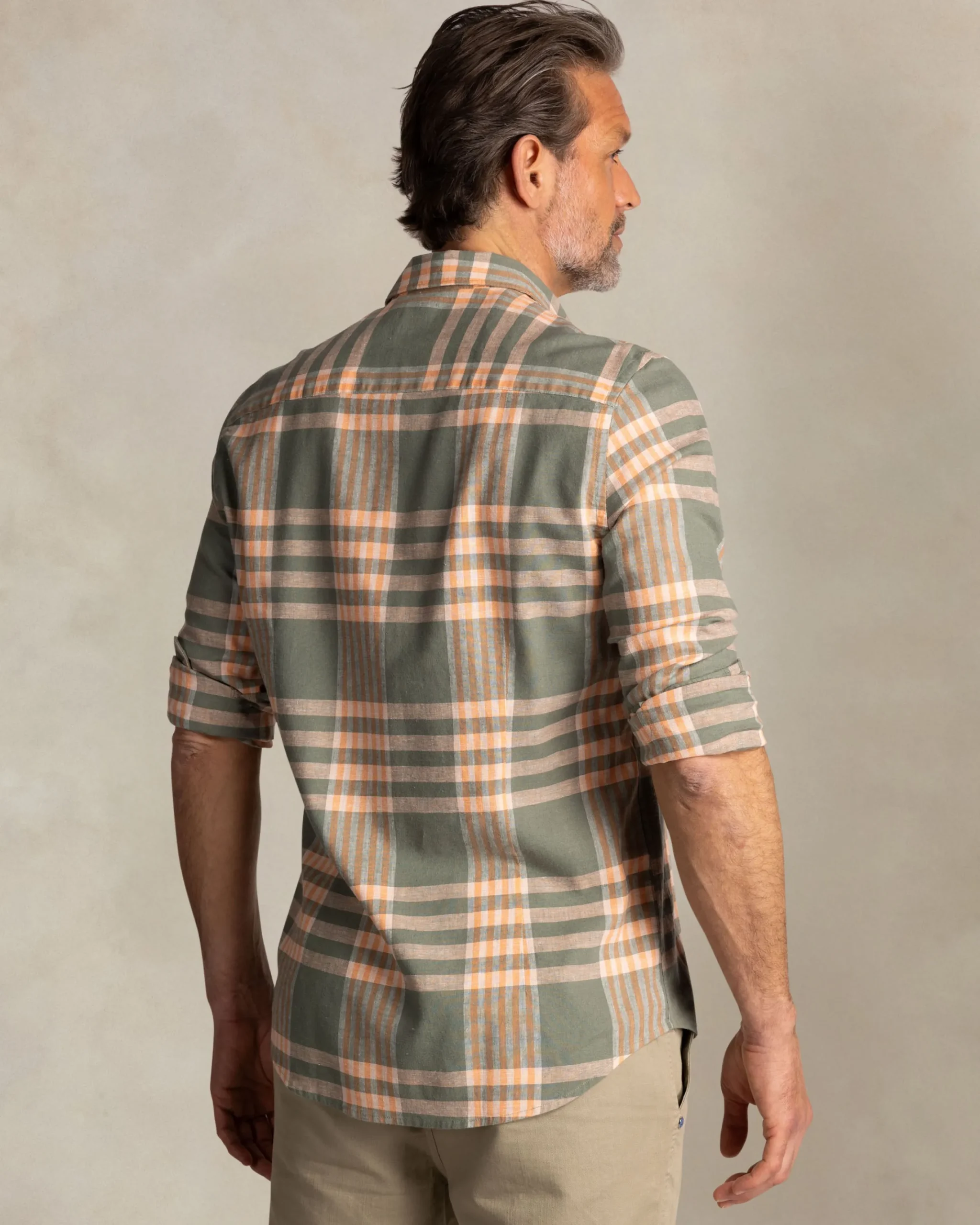NZA New Zealand Auckland Groen met oranje geruit overhemd met korte mouwen