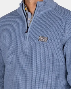 NZA New Zealand Auckland Grofgebreide blauwe trui met halve rits -