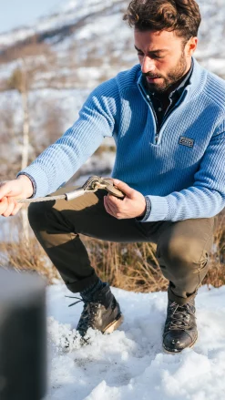 NZA New Zealand Auckland Grofgebreide blauwe trui met halve rits -