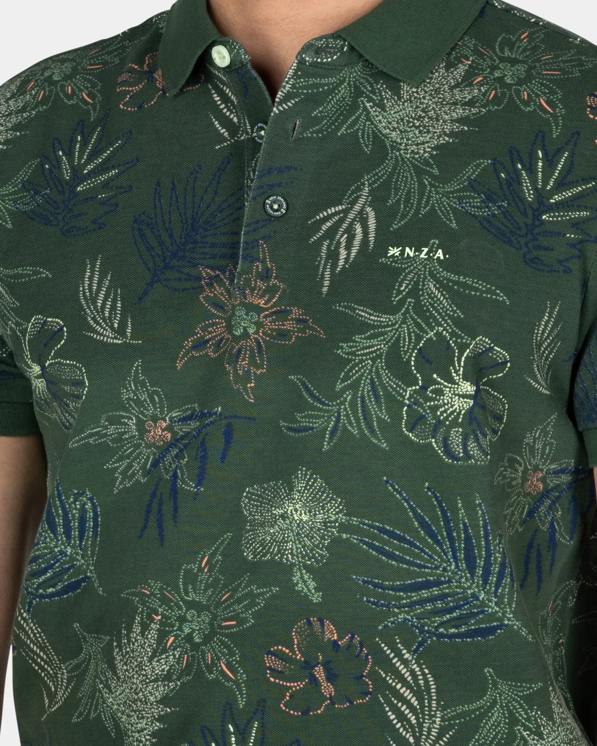 NZA New Zealand Auckland Katoenen groene polo met bladprint