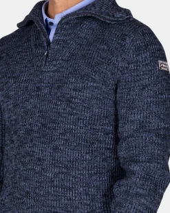 NZA New Zealand Auckland Katoenen navy gebreide trui met halve rits -