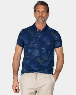 NZA New Zealand Auckland Katoenen navy polo met bladprint