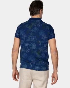 NZA New Zealand Auckland Katoenen navy polo met bladprint