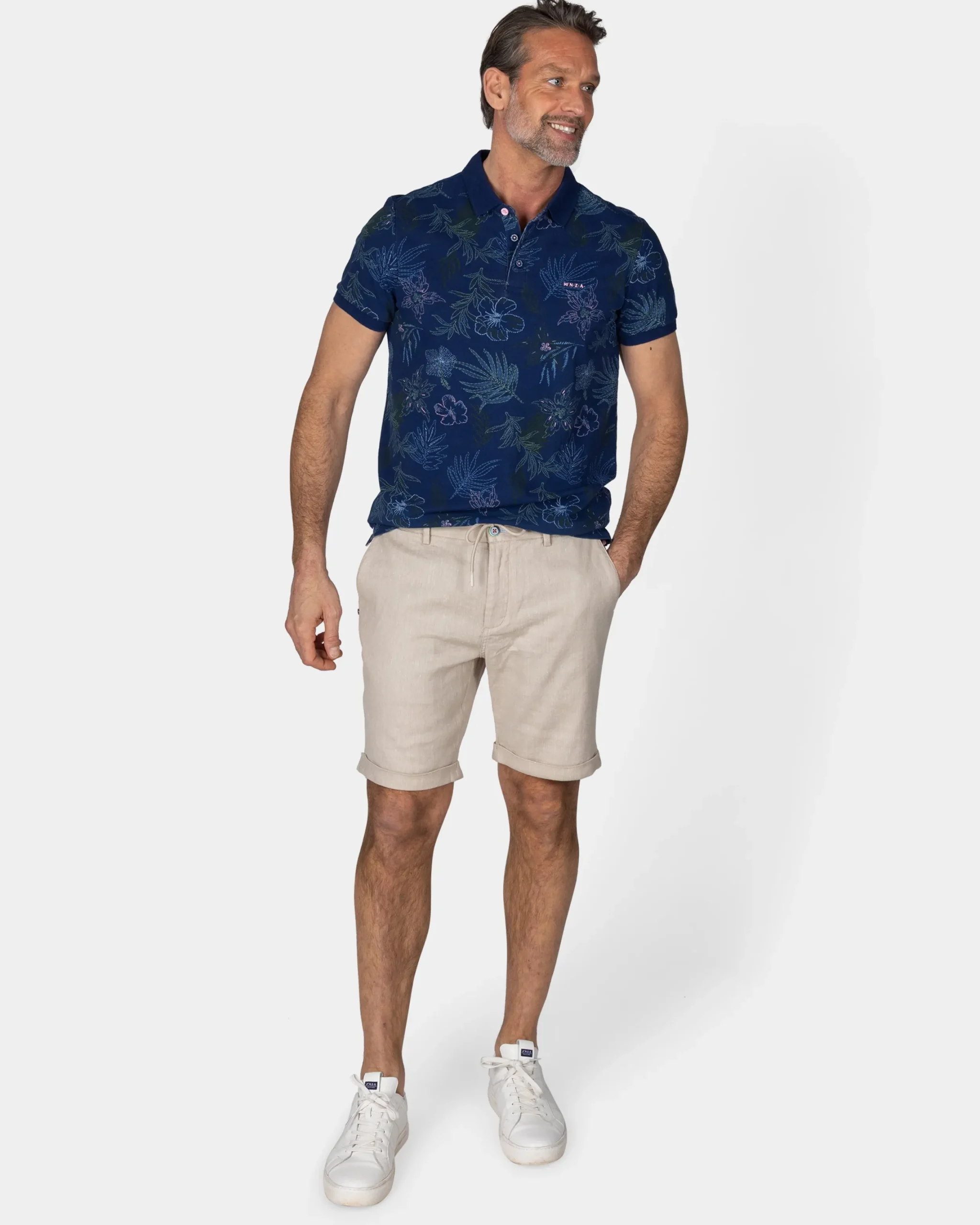 NZA New Zealand Auckland Katoenen navy polo met bladprint