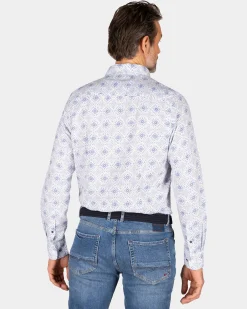 NZA New Zealand Auckland Lichtblauw geprint overhemd van linnen