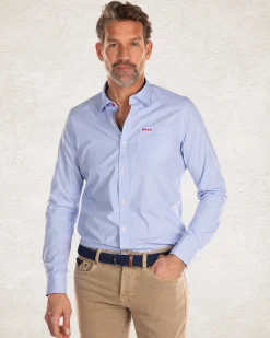 NZA New Zealand Auckland Lichtblauw katoenen overhemd met lange mouwen -