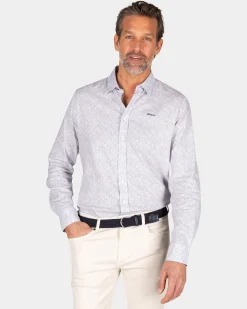 NZA New Zealand Auckland Lichtblauw linnen overhemd met print