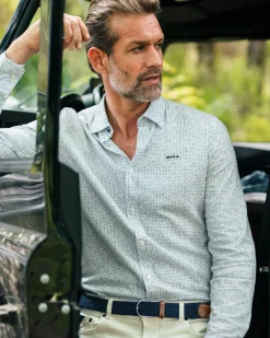 NZA New Zealand Auckland Lichtblauw linnen overhemd met print