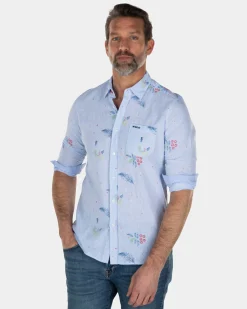NZA New Zealand Auckland Lichtblauw overhemd met bladerprint -