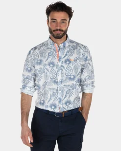 NZA New Zealand Auckland Lichtblauw overhemd met lange mouwen en bloemenprint -