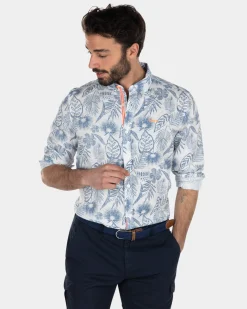 NZA New Zealand Auckland Lichtblauw overhemd met lange mouwen en bloemenprint -