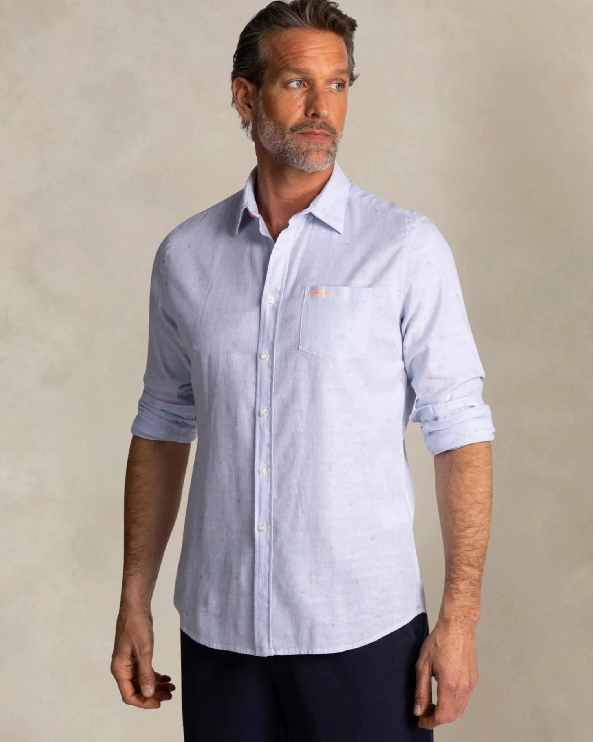 NZA New Zealand Auckland Lichtblauw overhemd van katoen en linnen