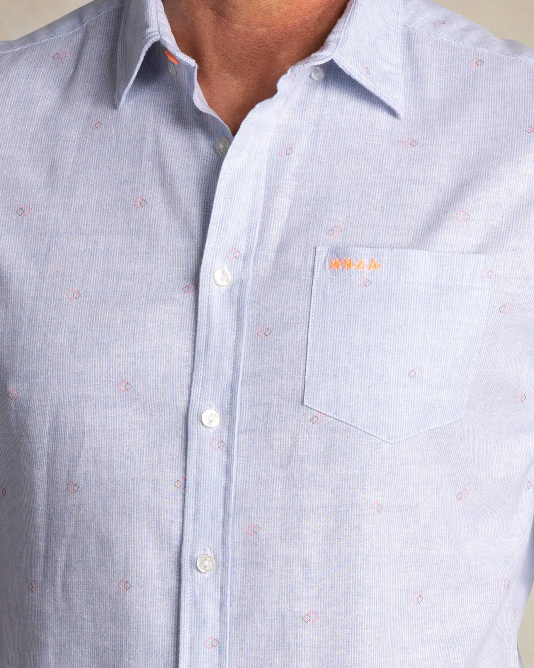 NZA New Zealand Auckland Lichtblauw overhemd van katoen en linnen