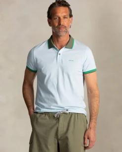 NZA New Zealand Auckland Lichtblauwe katoenen polo met groene kraag